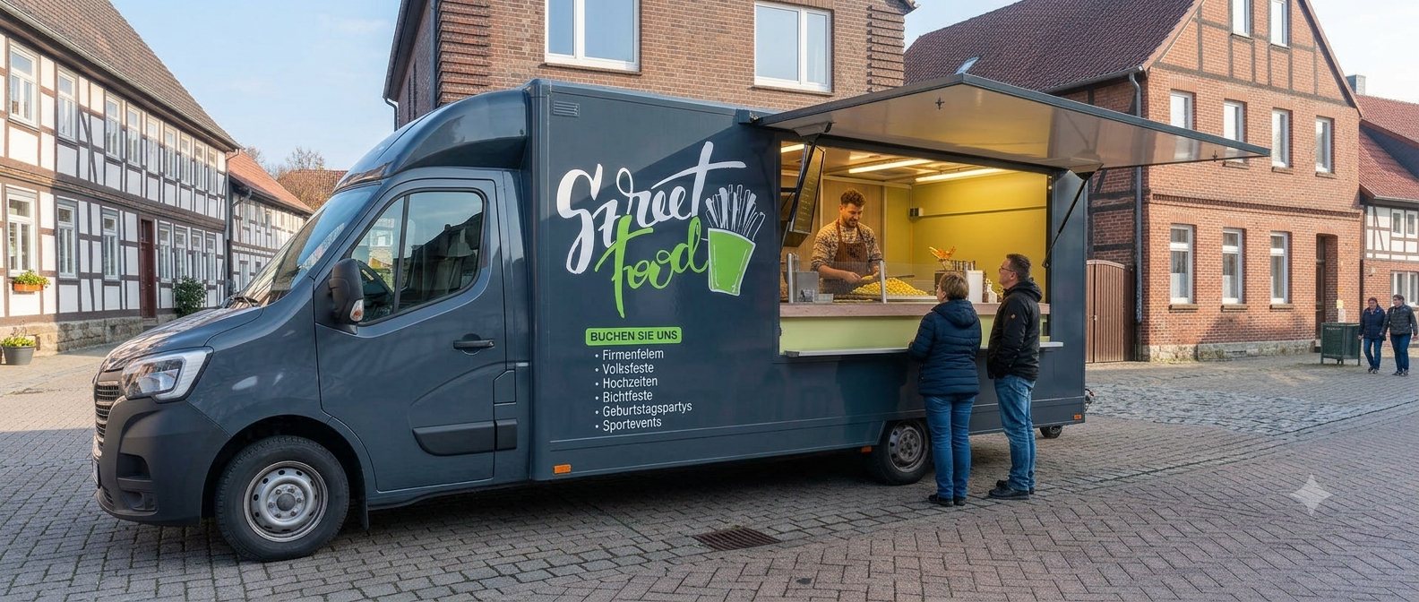 Streetfood-Foodtruck von Michael Rensch im Einsatz auf einem Marktplatz im Landkreis Lüneburg
